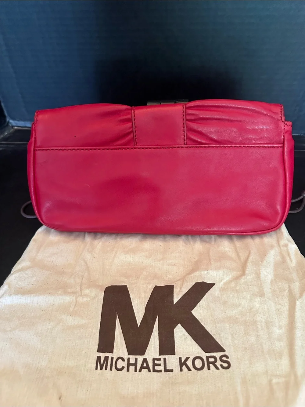 Michael Kors Hot Pink Leather Clutch with Gold-Tone Lock